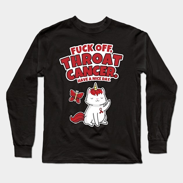 Fuck Off Throat Cancer Caticorn Butterfly Long Sleeve T-Shirt by jomadado